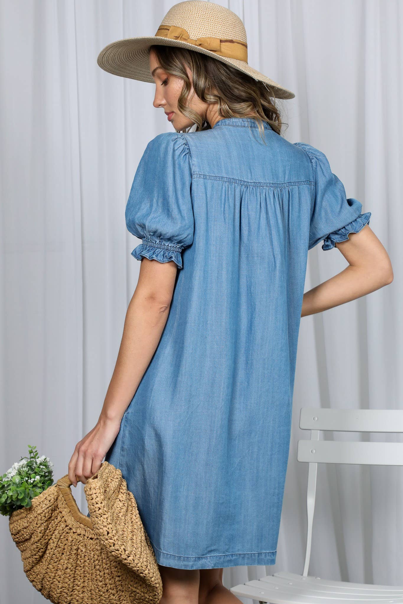 Ruffle Chambray Tencel Mini Dress
