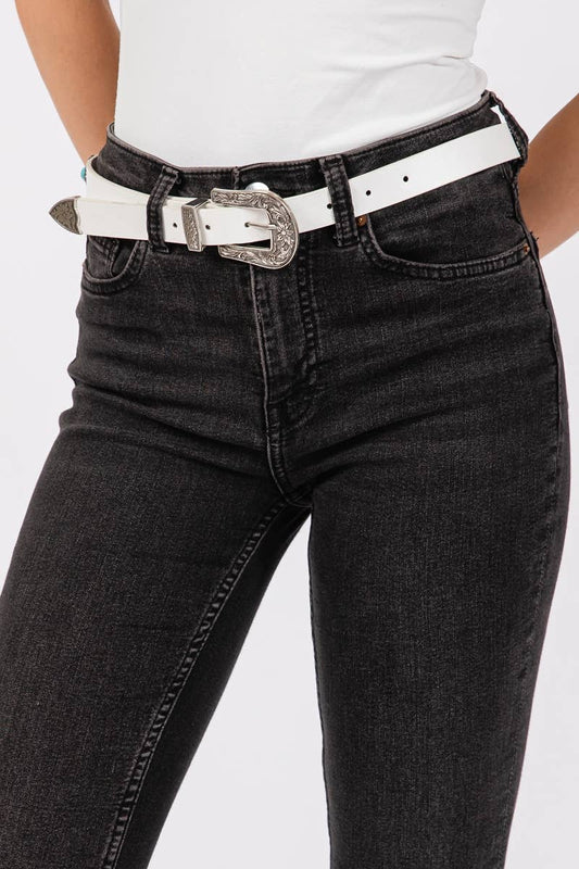 Western Floral Etched Vegan Leather Belt