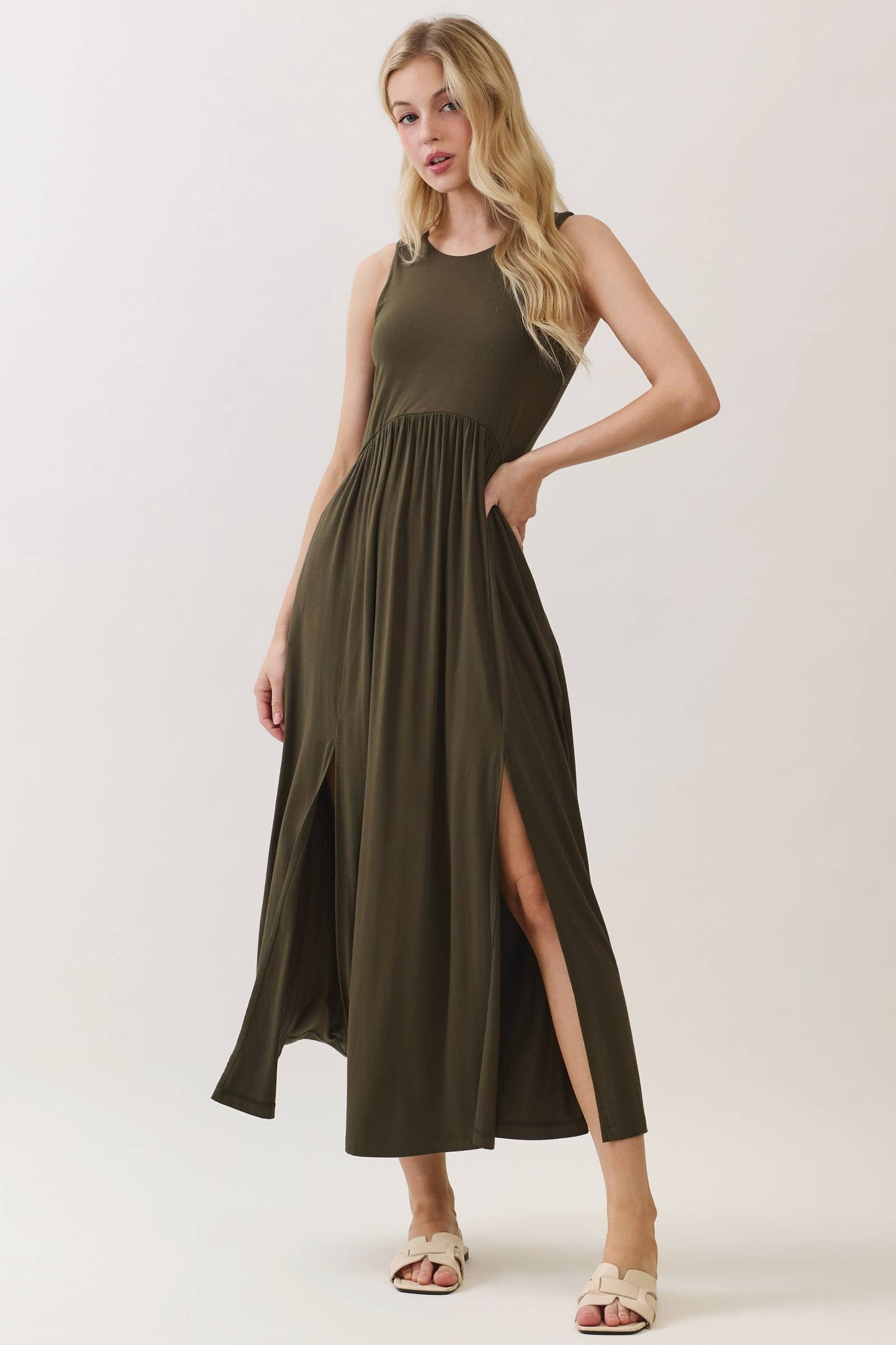 Black Midi Dress with Front Slits
