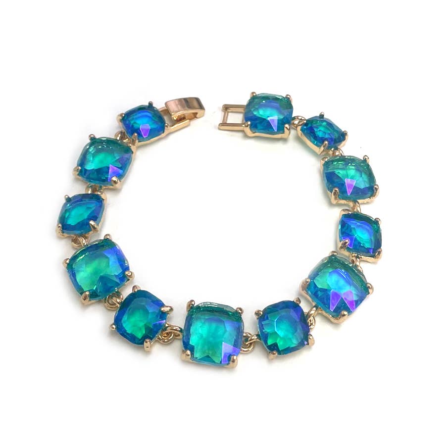 Cushion Cut Glass Crystal Linked Station Bracelet