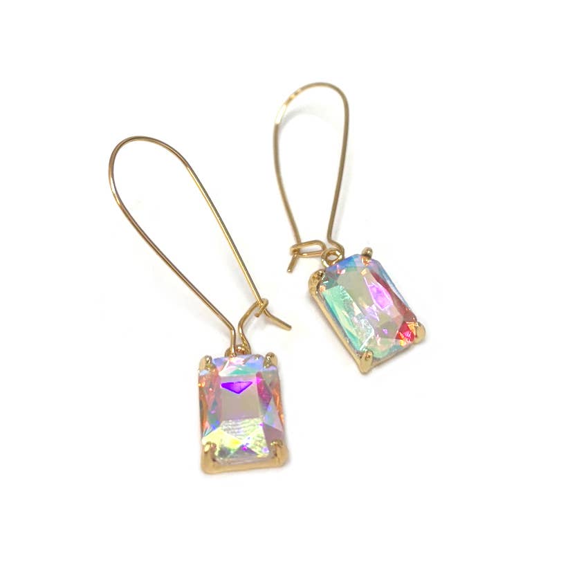 Midi Rectangle Glass Bead with Kidney Wire Dangle Earrings