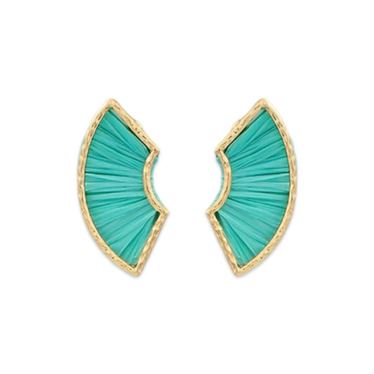 Teal Layered Raffia Fan Earring