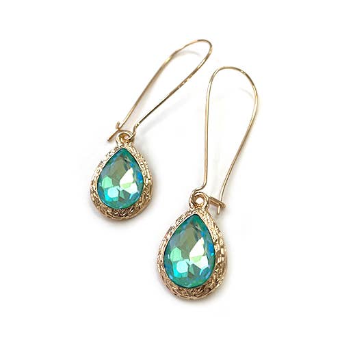 Teardrop Glass Crystal Bead with Kidney Wire Earrings