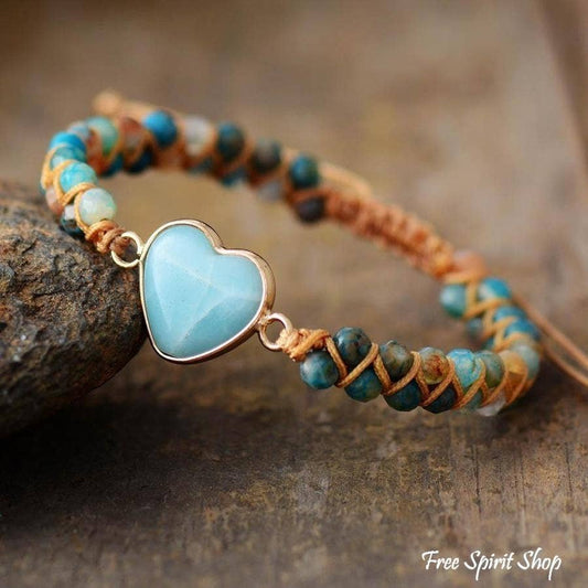 Natural Amazonite Heart turqoise Bead Bracelet