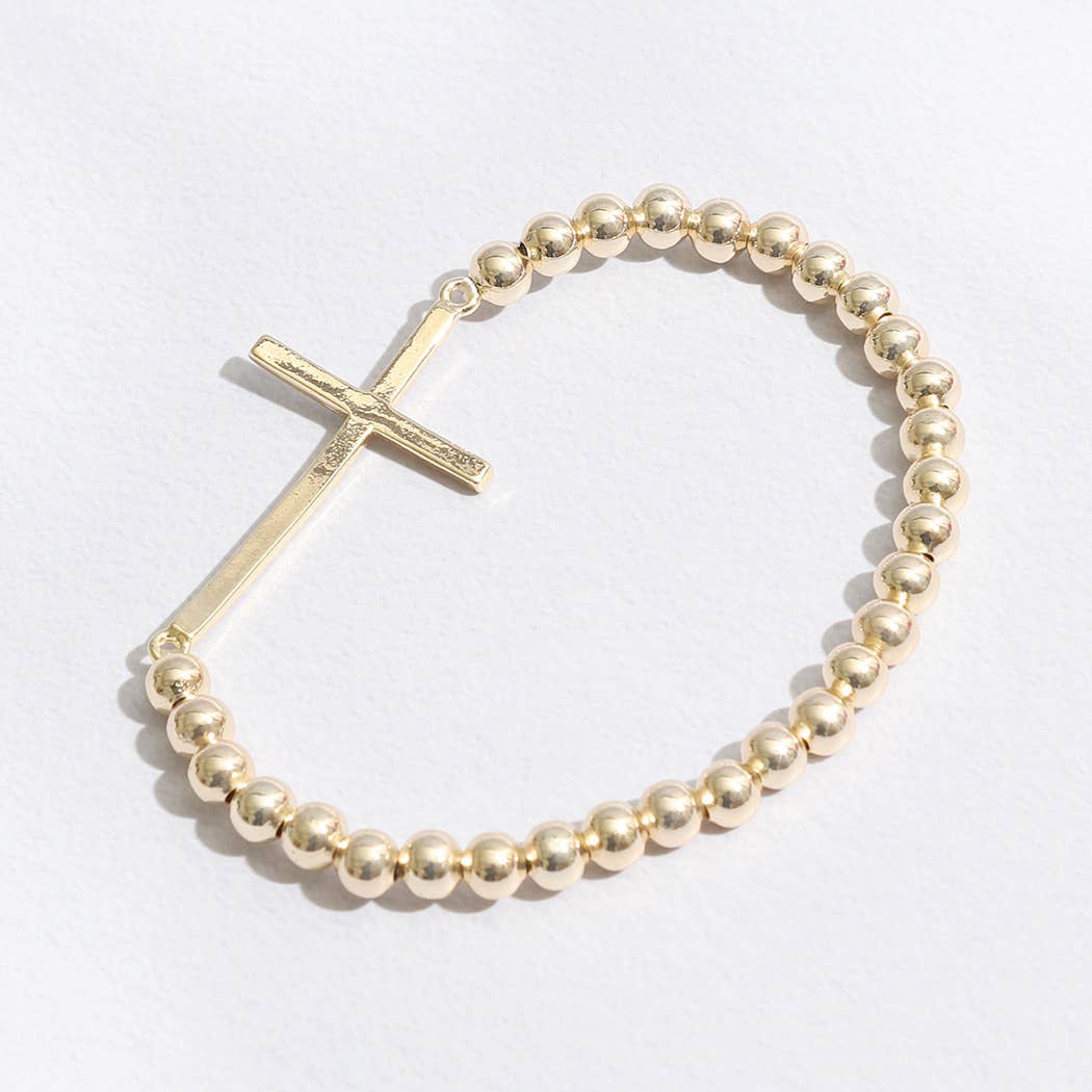 Pave Cross Beaded Gold Tone Bracelet