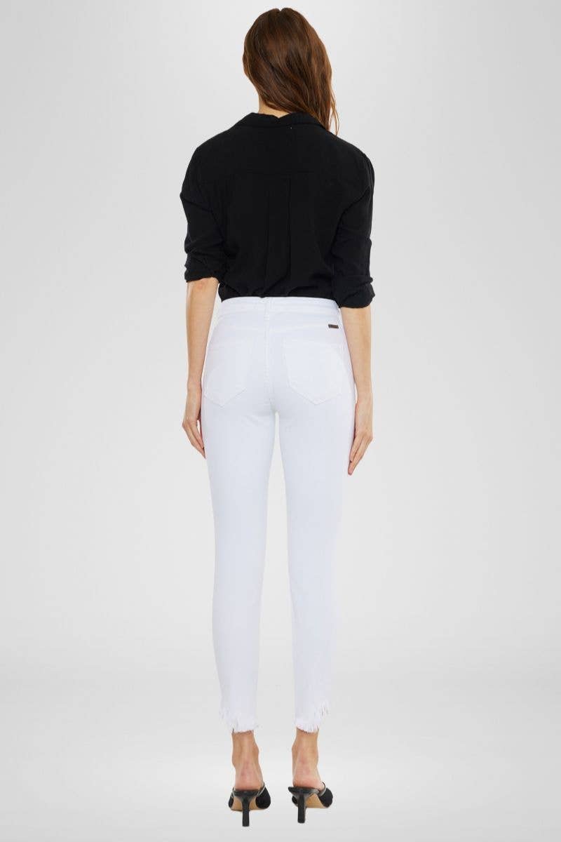 White Stretchy Raw Fringe Hem Jean