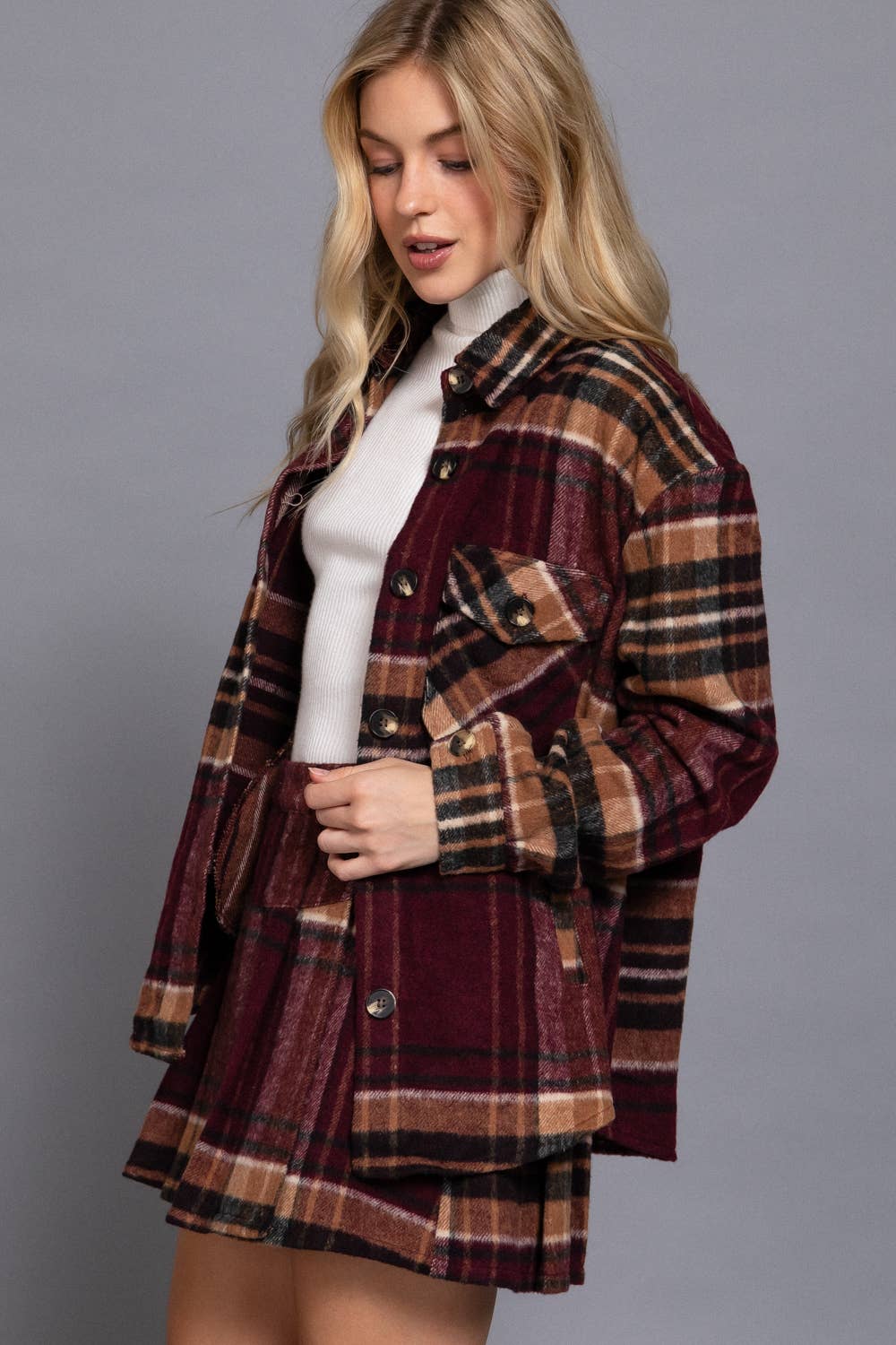 Wool Blend Plaid Jacket