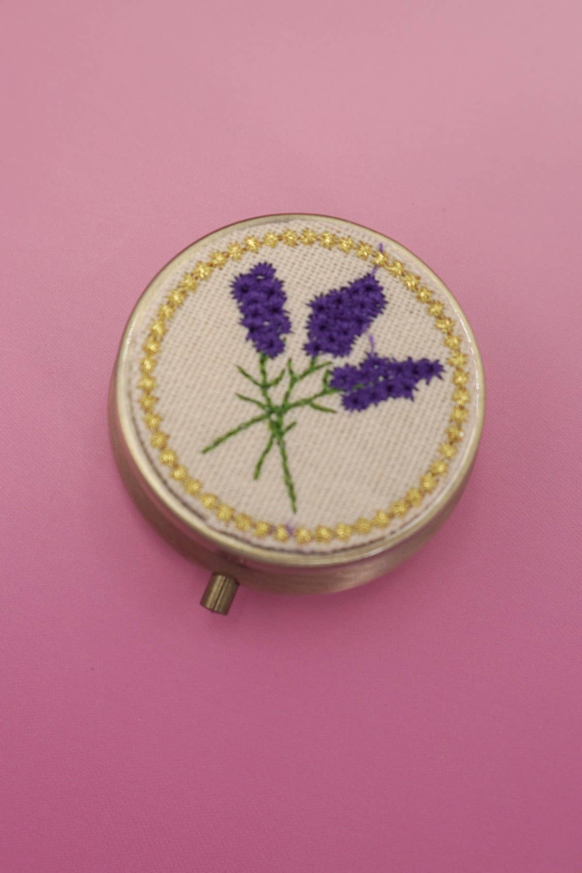 Floral Embroidery Pill Holder w Mirror