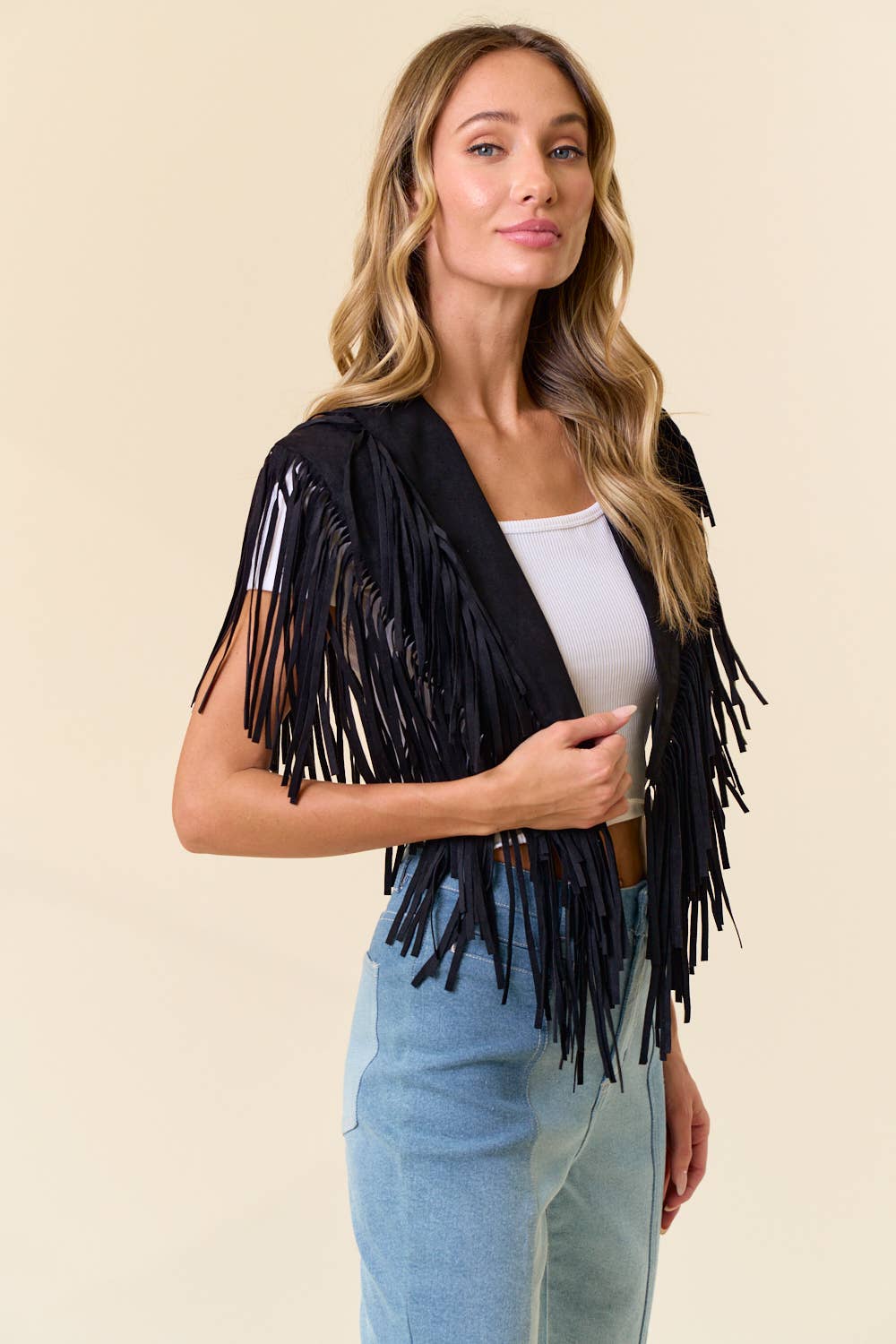 Western Suede Black Fringe Shrug