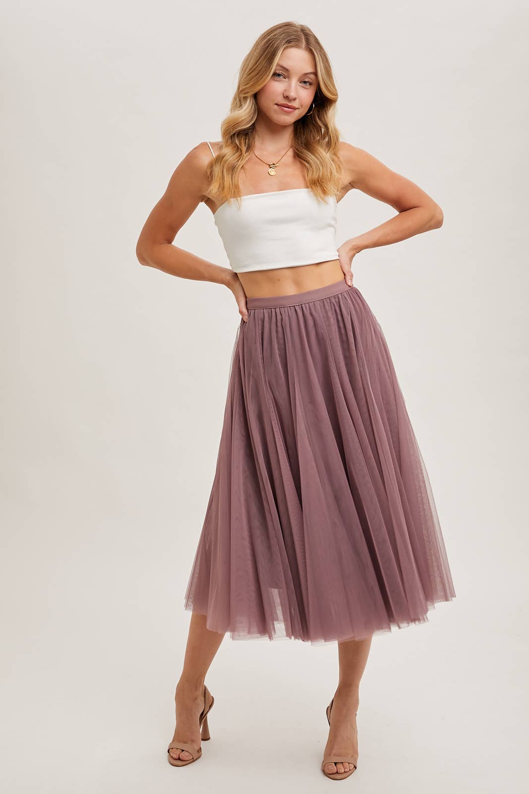 Tulle Mauve Midi Skirt