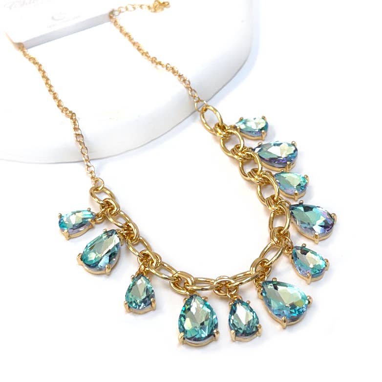 Sparkly Pink Teardrop Crystal Glass Charms Paparazzi Necklace