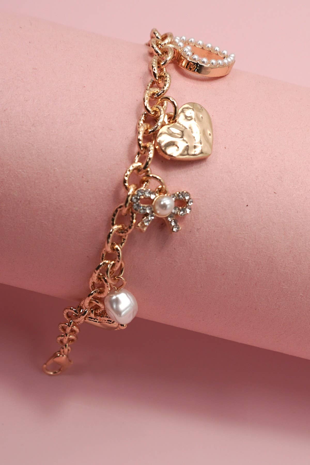 CHARM BRACELET-HEART PEARL CHARMS