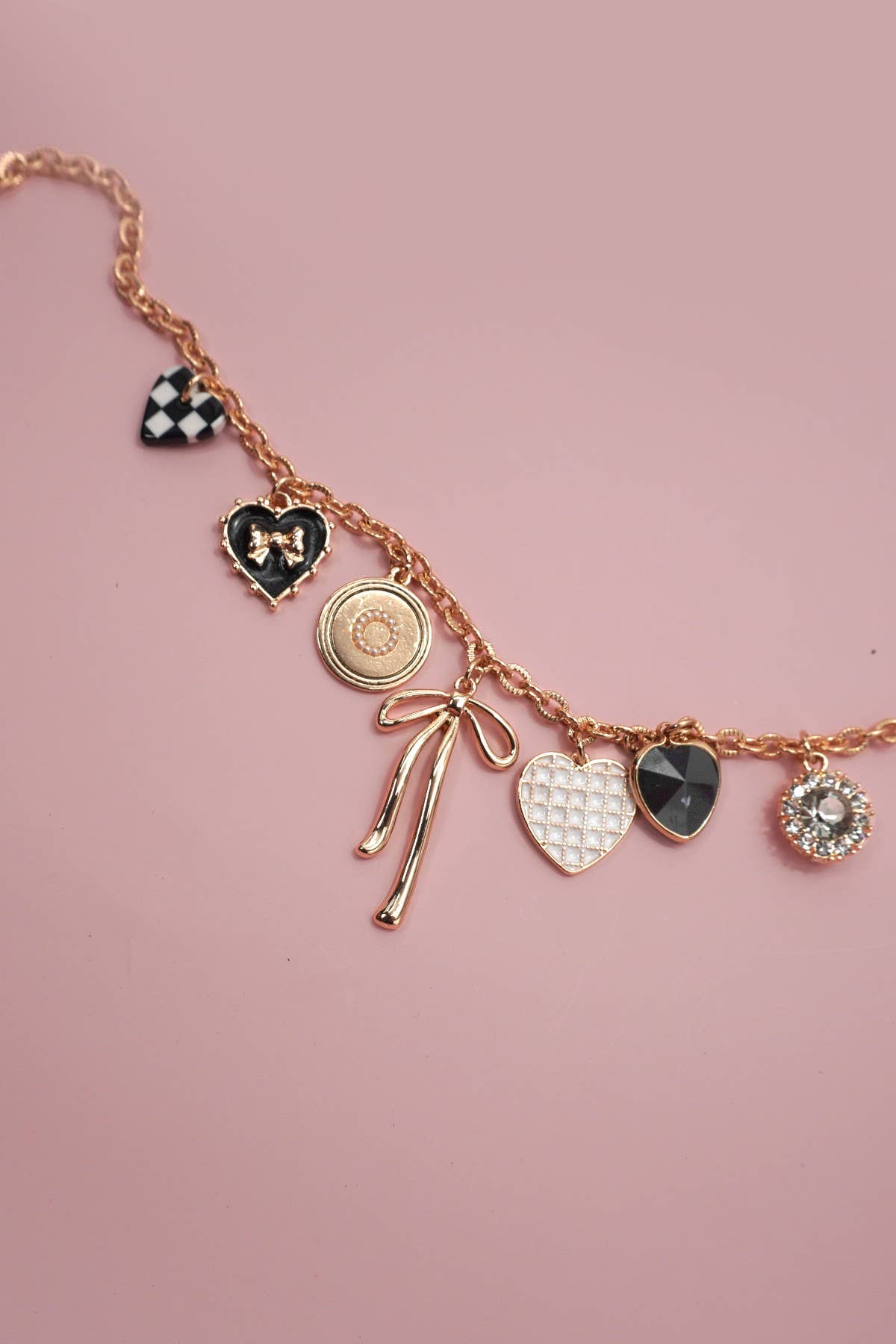CHARM NECKLACE-BOW CHECKER HEART