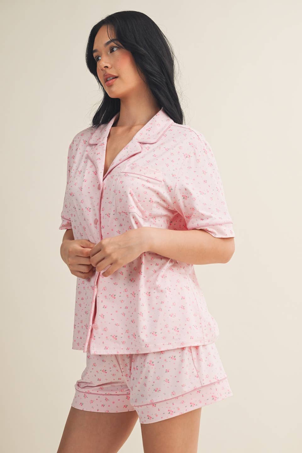 Pink Ditsy Print Pajama Set