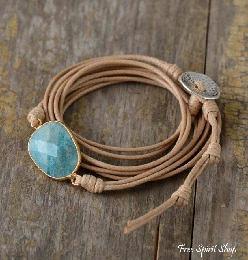 Natural Amazonite Rope w/ turqoise stone  Bracelet