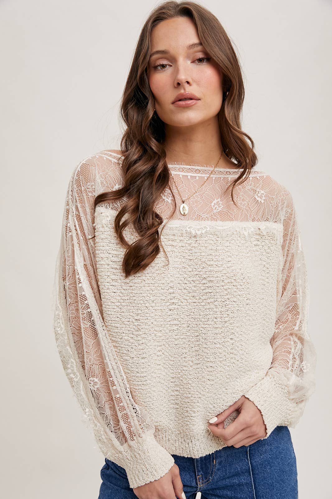 BOAT NECK LACE SWEATER