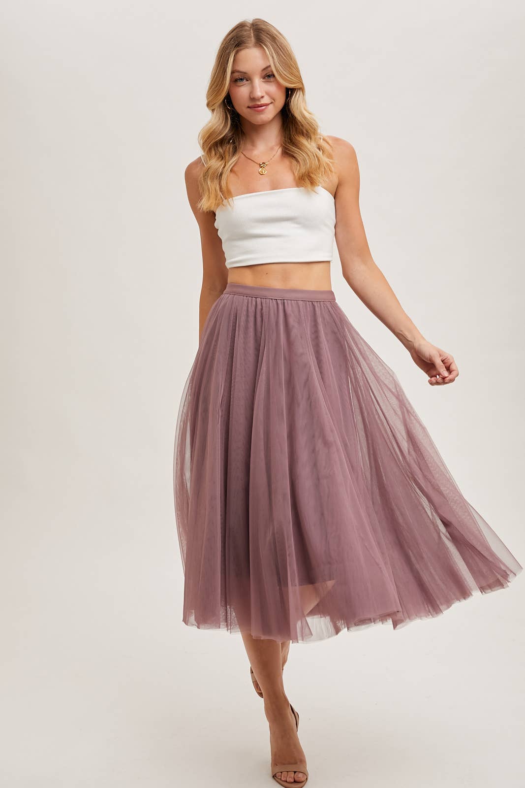 Tulle Mauve Midi Skirt