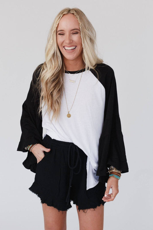 Black Bell Sleeve Baseball Tee