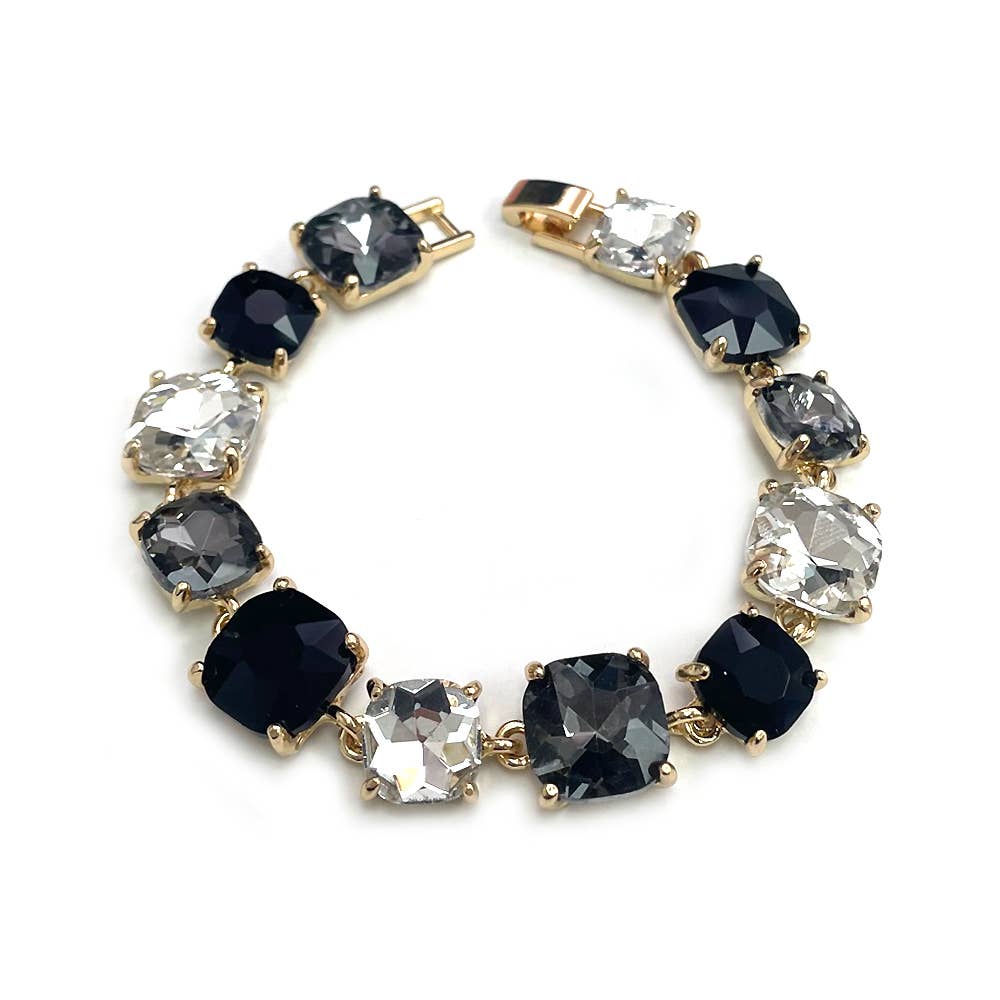 Cushion Cut Glass Crystal Linked Station Bracelet