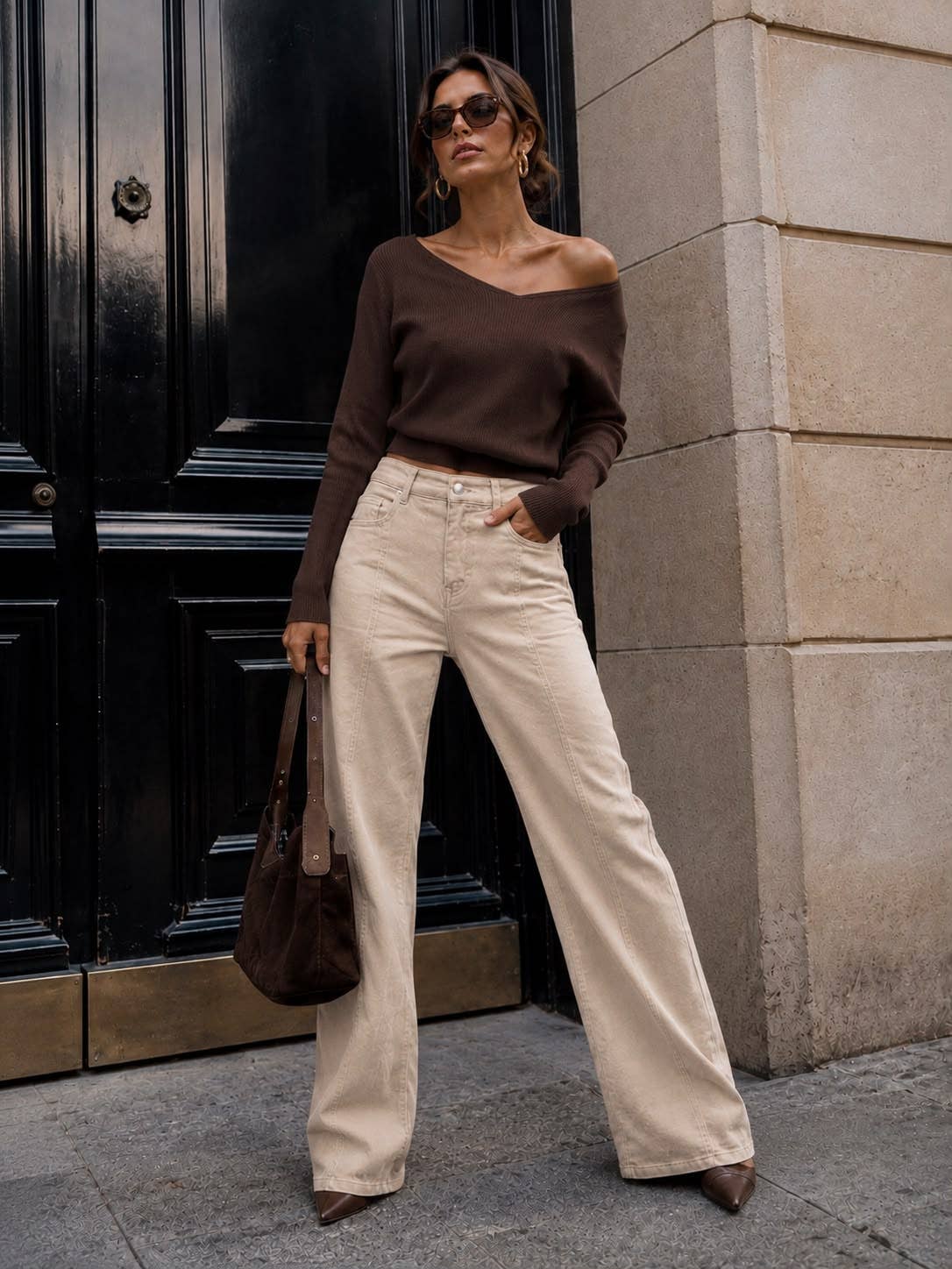 Khaki Wide Leg Sculpting Pants