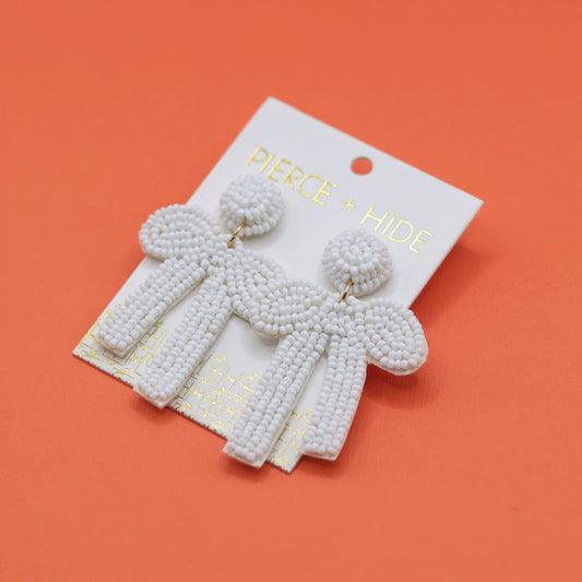 Custom White Beaded Bow Earrings
