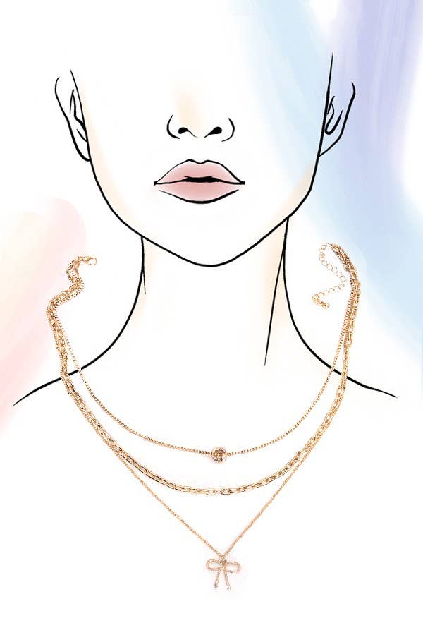 MULTI LAYER PEARL BOW CAHRMNECKLACE