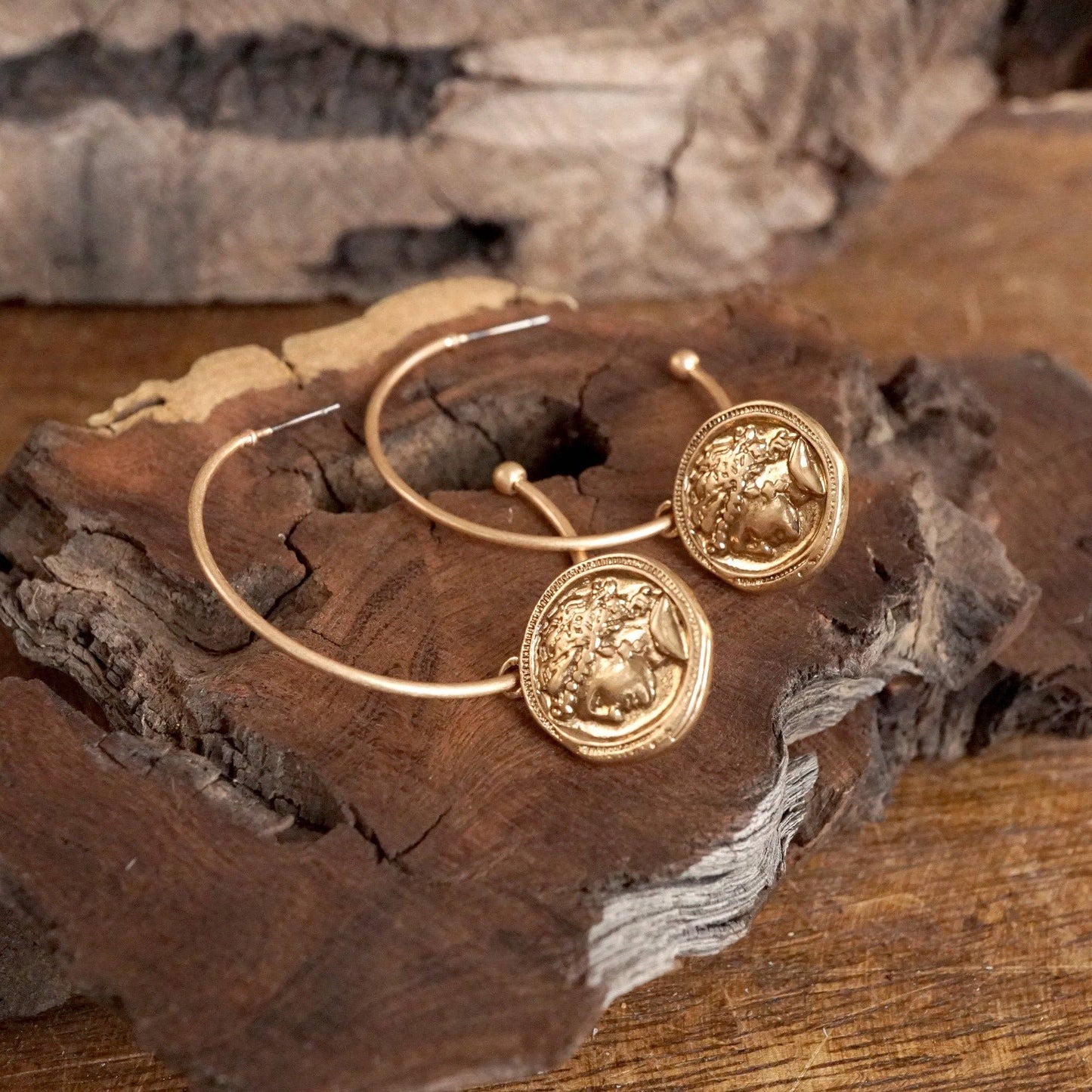 Boho Hoop Earrings with a Small Coin