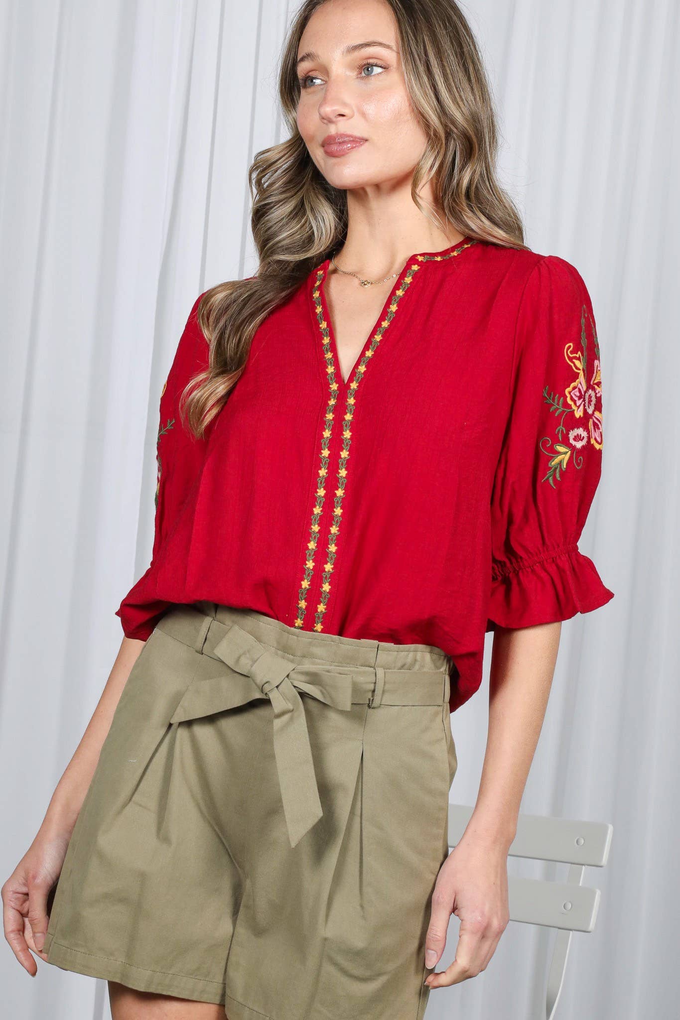 Bohemian Floral Embroidered Blouse