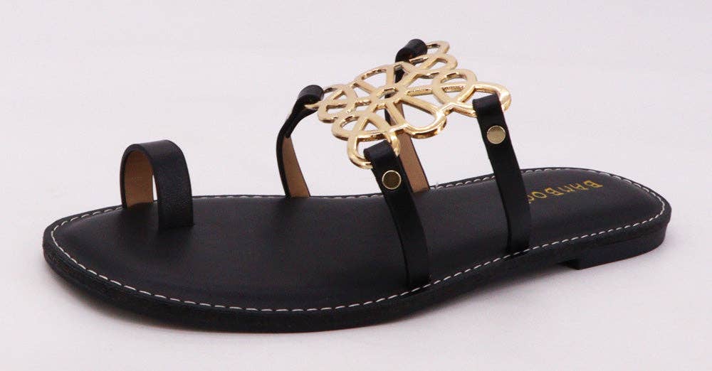 Cognac Gold Ring Toe Flat Sandals