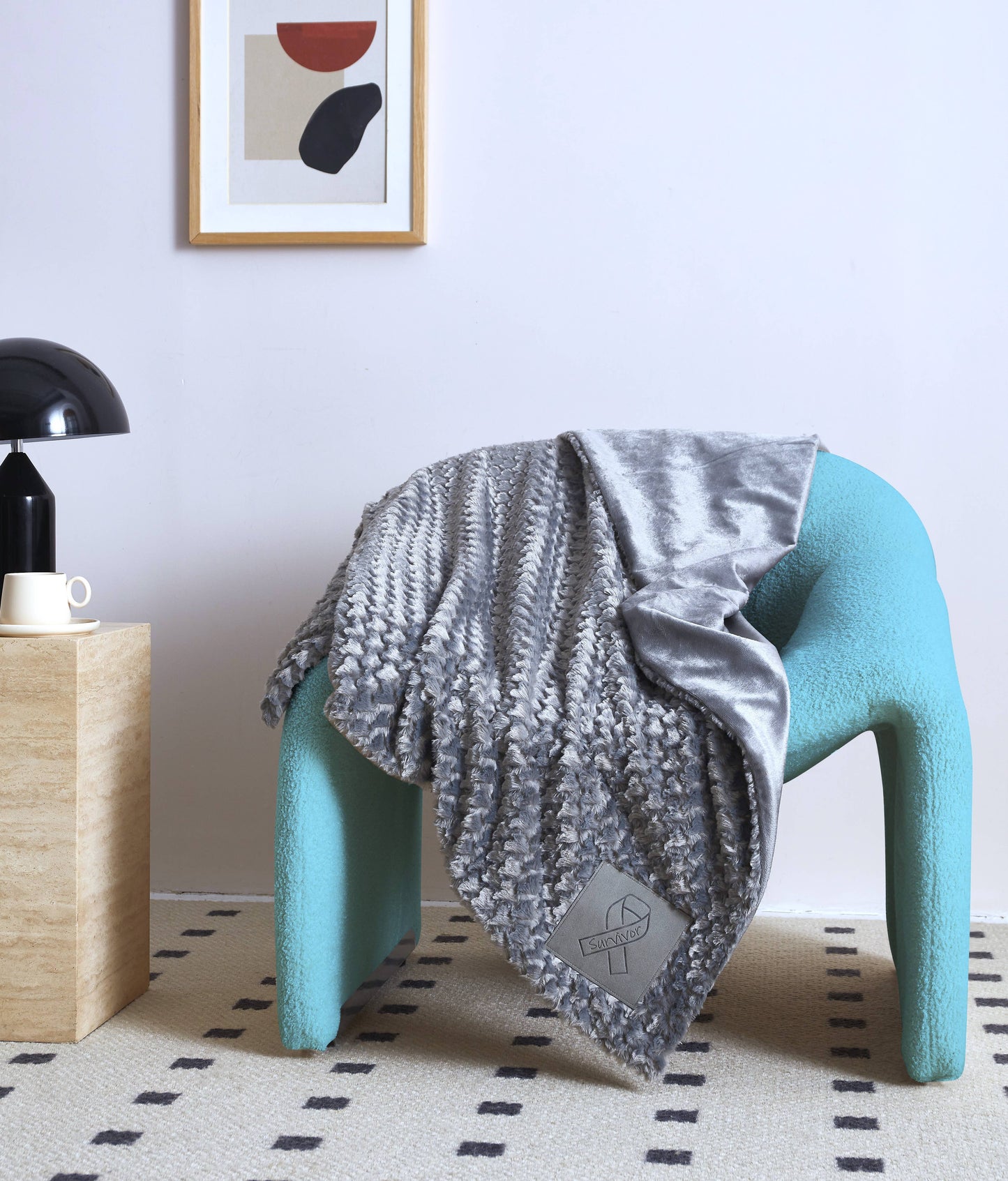 "Survivor Ribbon" 1-Ply Faux Fur Patch Throw 50"x60"