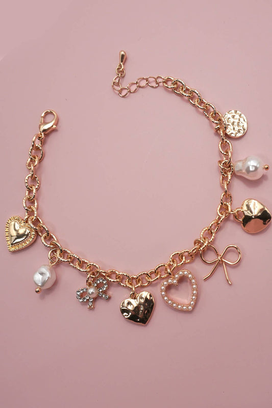 CHARM BRACELET-HEART PEARL CHARMS