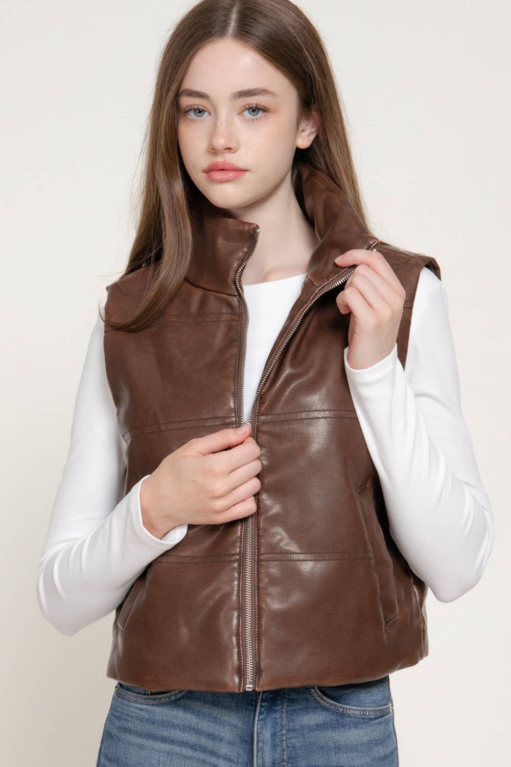 Coffee Faux Leather Vest