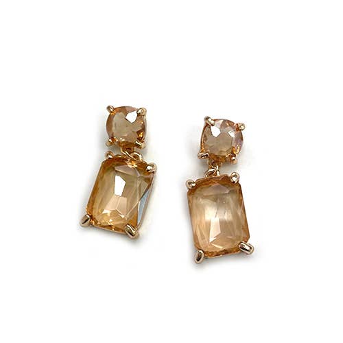 Double Square Linked Crystal Glass Dangle Earrings