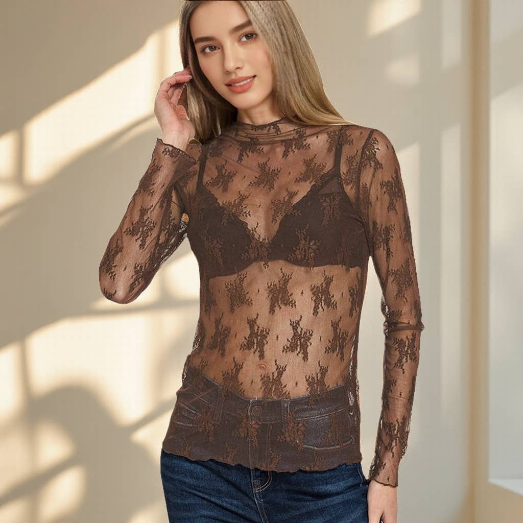 Brown Lace Layering Top