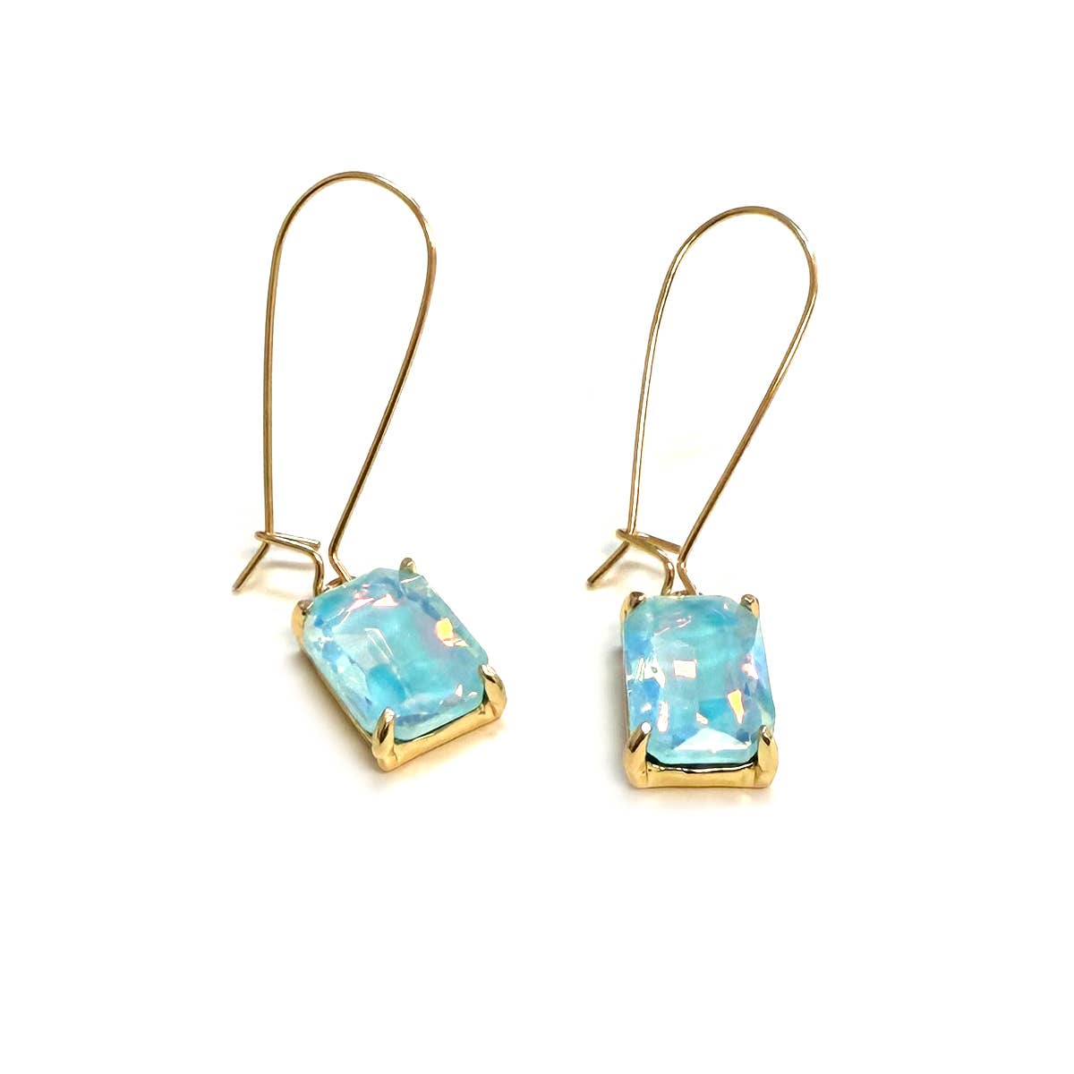 Midi Rectangle Glass Bead with Kidney Wire Dangle Earrings
