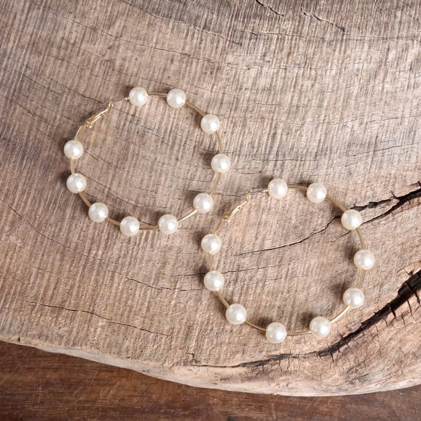 Golden Hoop Earrings with Pearls