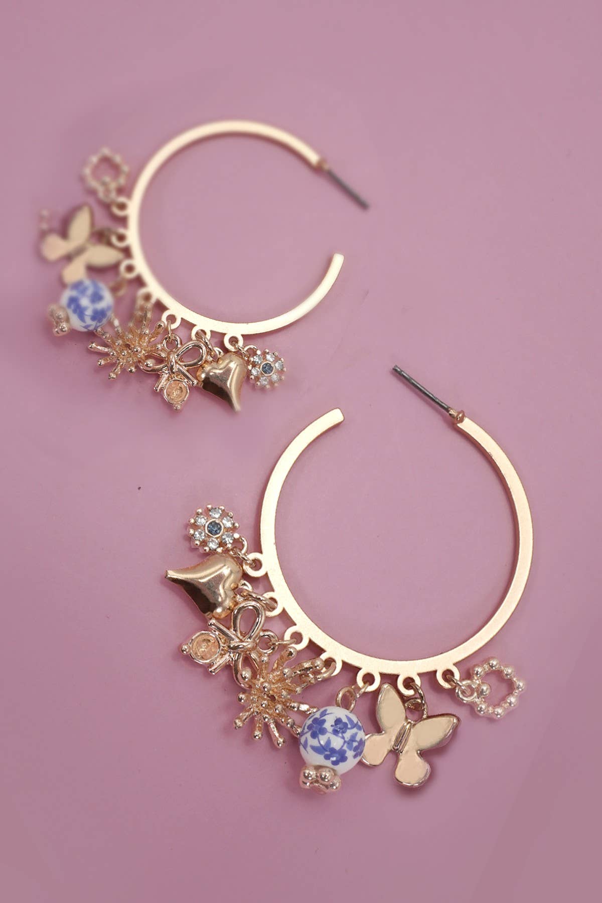 Blue Ceramic Charm Hoop Earrings