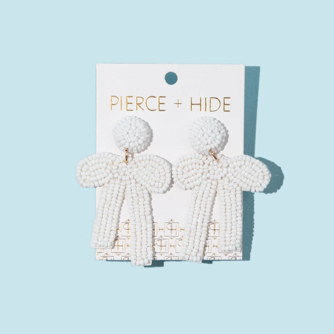 Custom White Beaded Bow Earrings