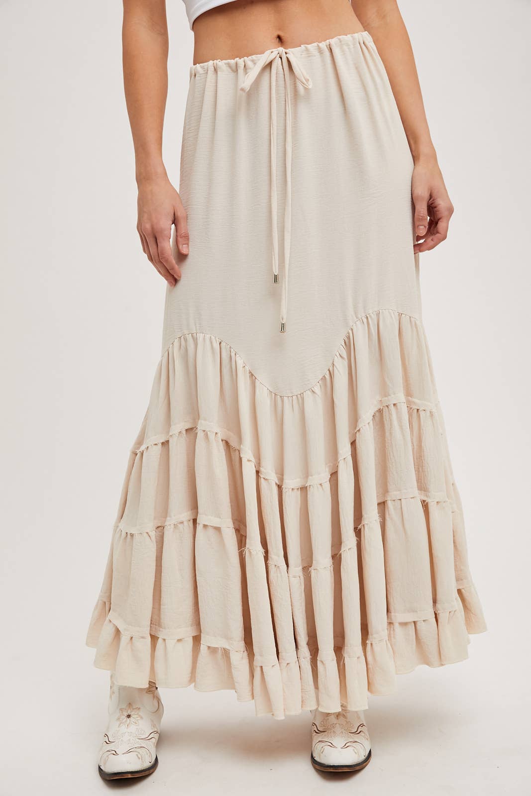 RUFFLED DRAWSTRING WASIT MAXI SKIRT