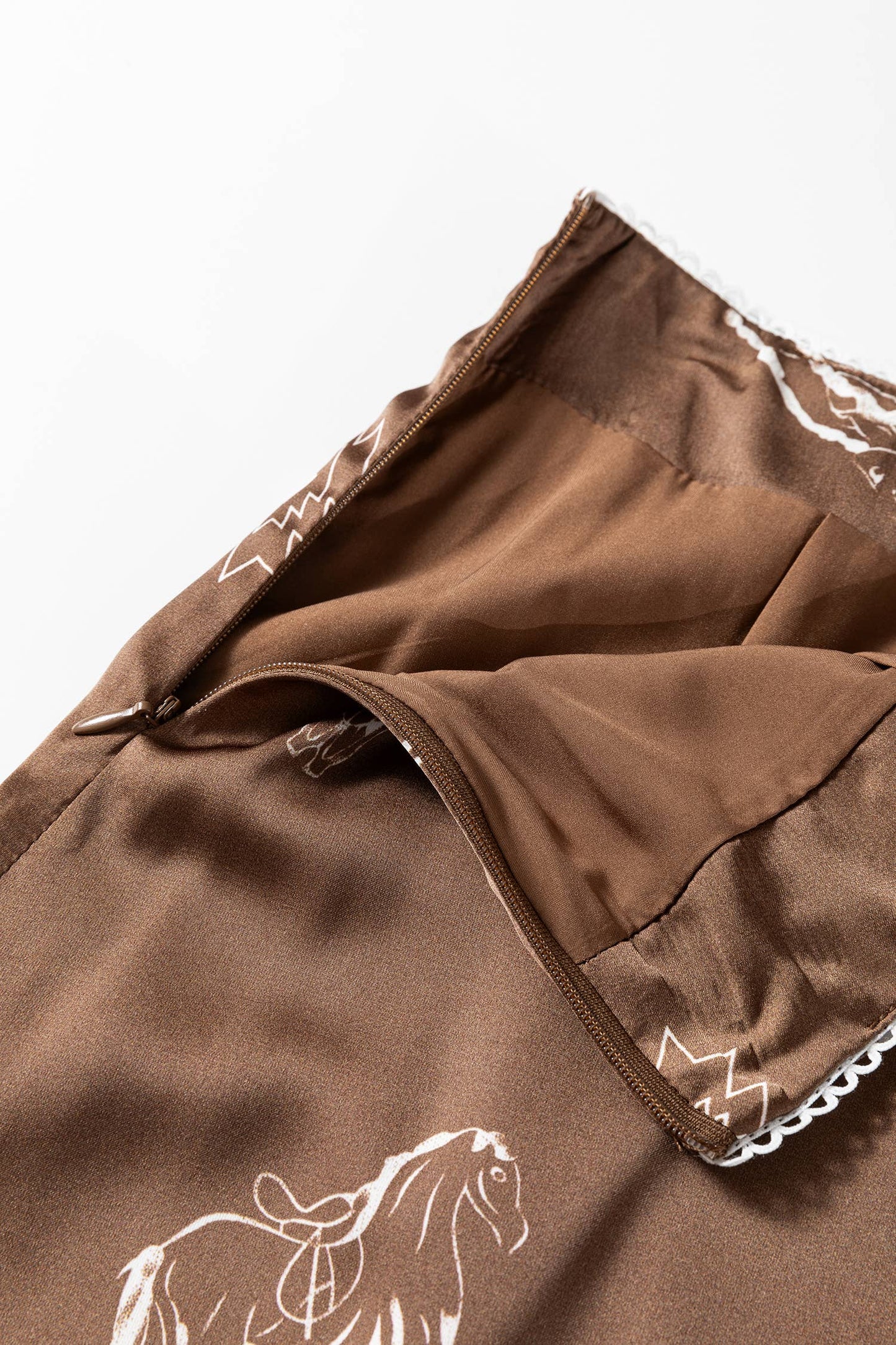 Western Print Satin Long Skirt