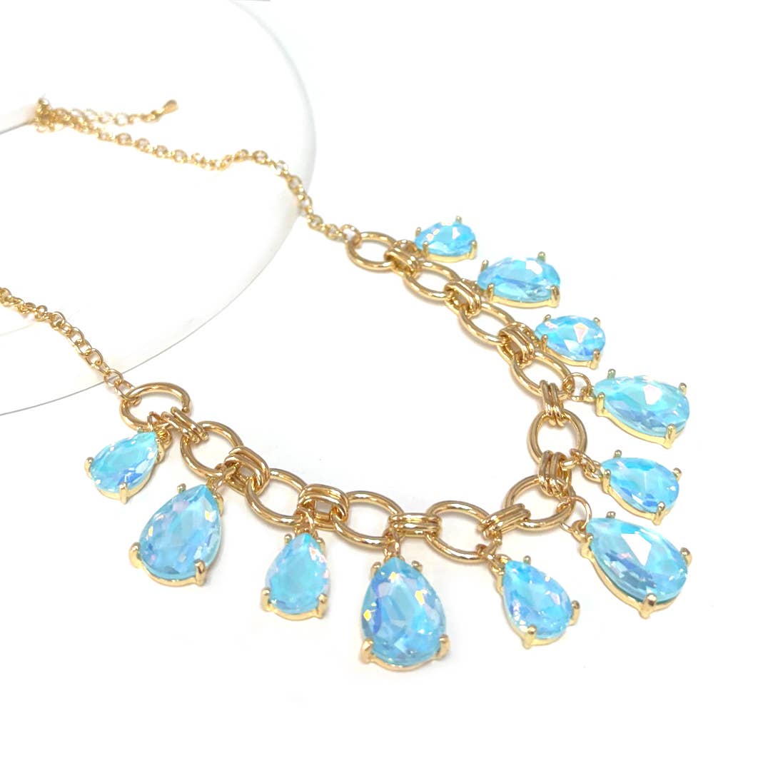 Sparkly Pink Teardrop Crystal Glass Charms Paparazzi Necklace