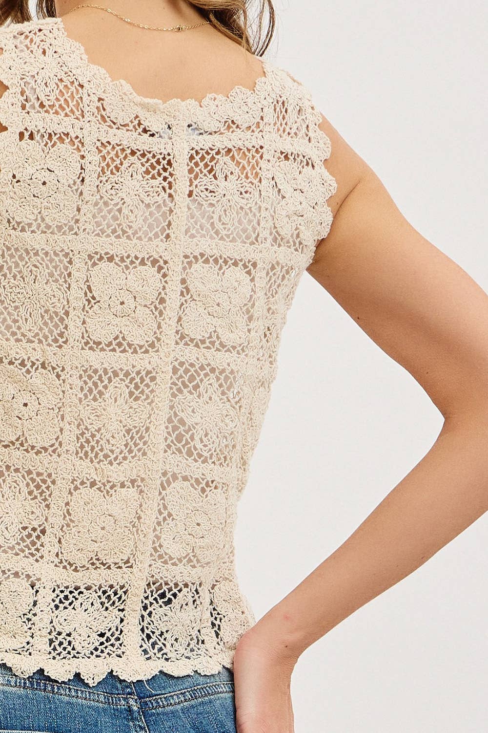 Boho Floral Crochet Lace Vest