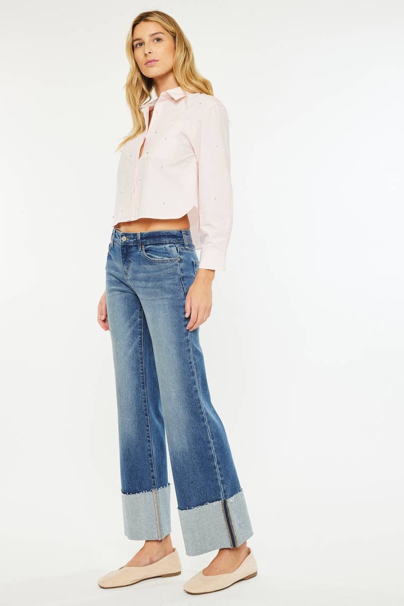 OPEN PACK MID RISE WIDE FLARE JEANS