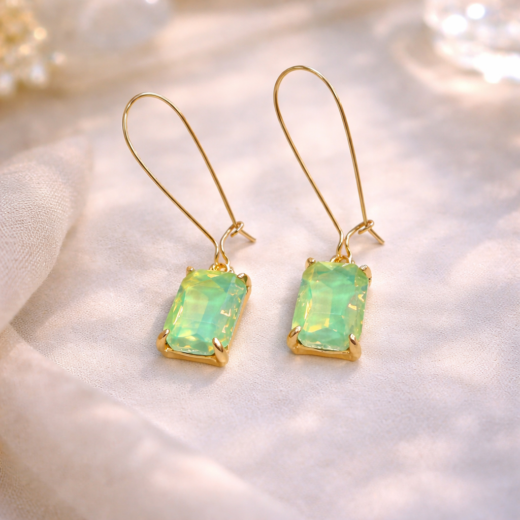Midi Rectangle Glass Bead with Kidney Wire Dangle Earrings