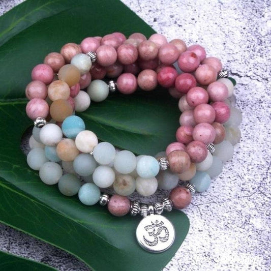 Rhodonite & Amazonite Mala Bead Bracelet