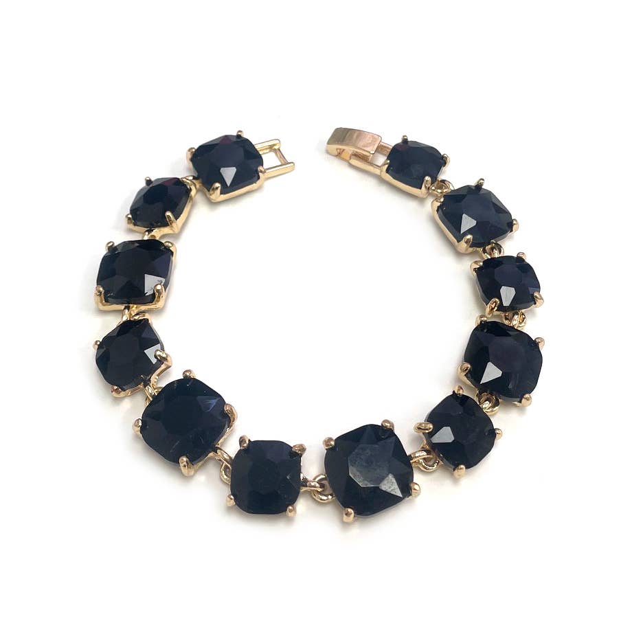 Cushion Cut Glass Crystal Linked Station Bracelet
