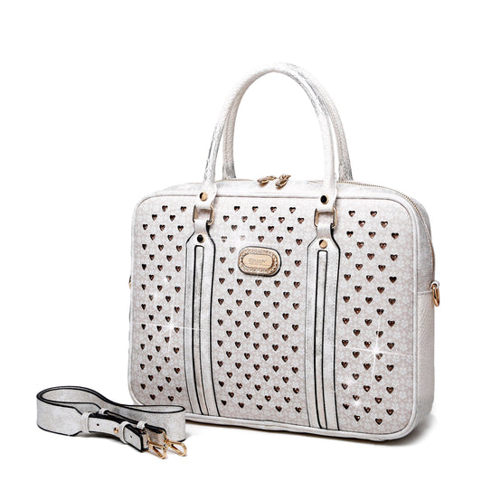 Brangio Italy White Heart-Studded Carry Bag