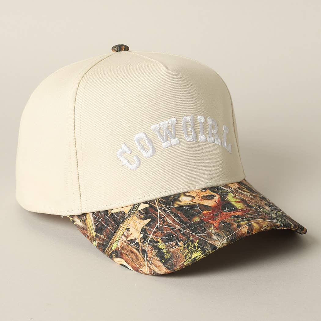 COWGIRL Lettering Embroidery Camo Cap