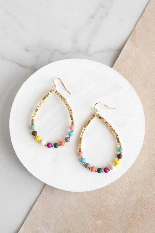 Natural Wood Gold Beaded Teardrop