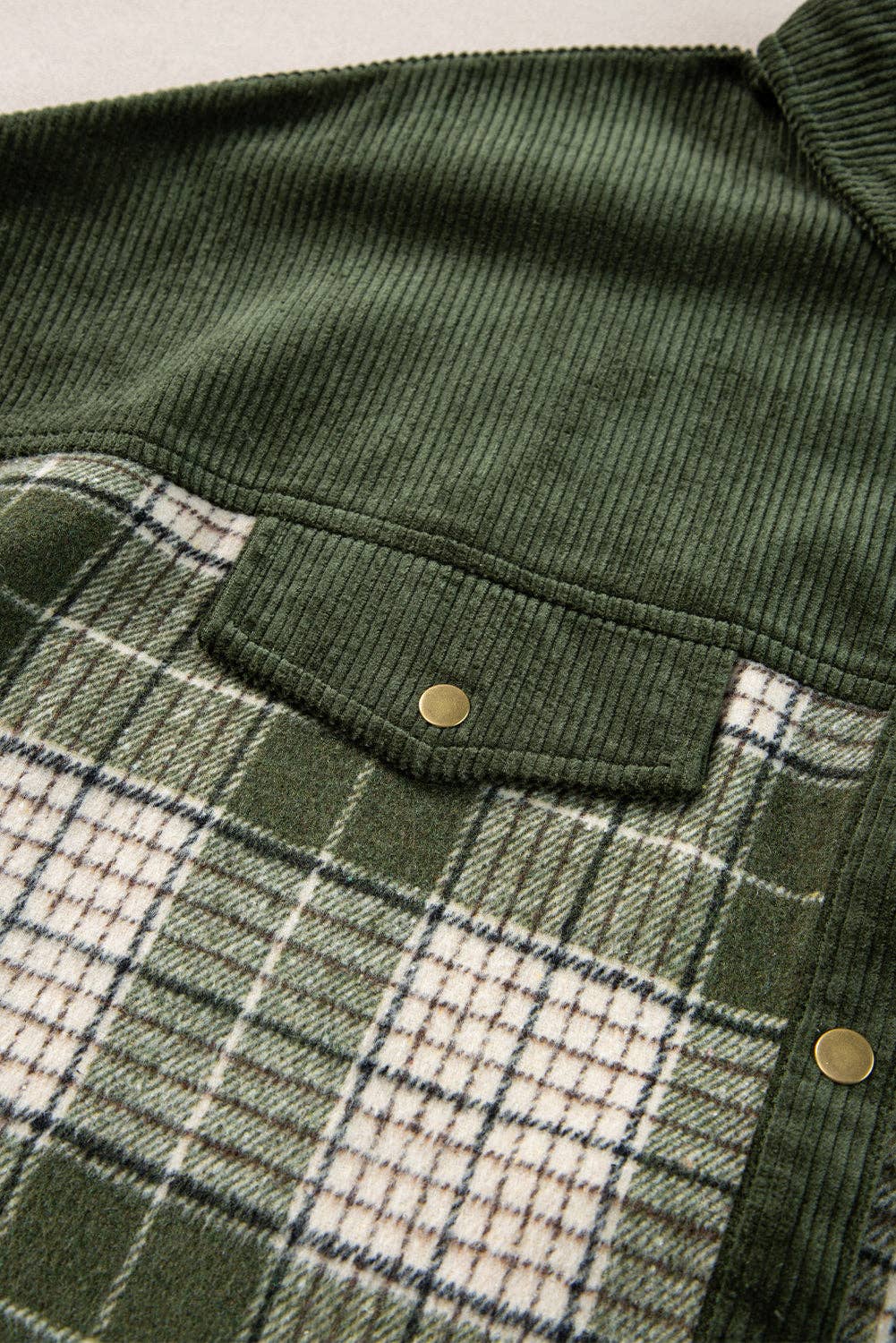 Blackish Green Snap Buttons Plaid Shacket
